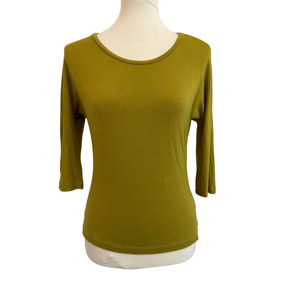 MaxMara Mustard Yellow 3/4‎ Sleeve Scoop Neck T-Shirt Top Made in Italy Size M